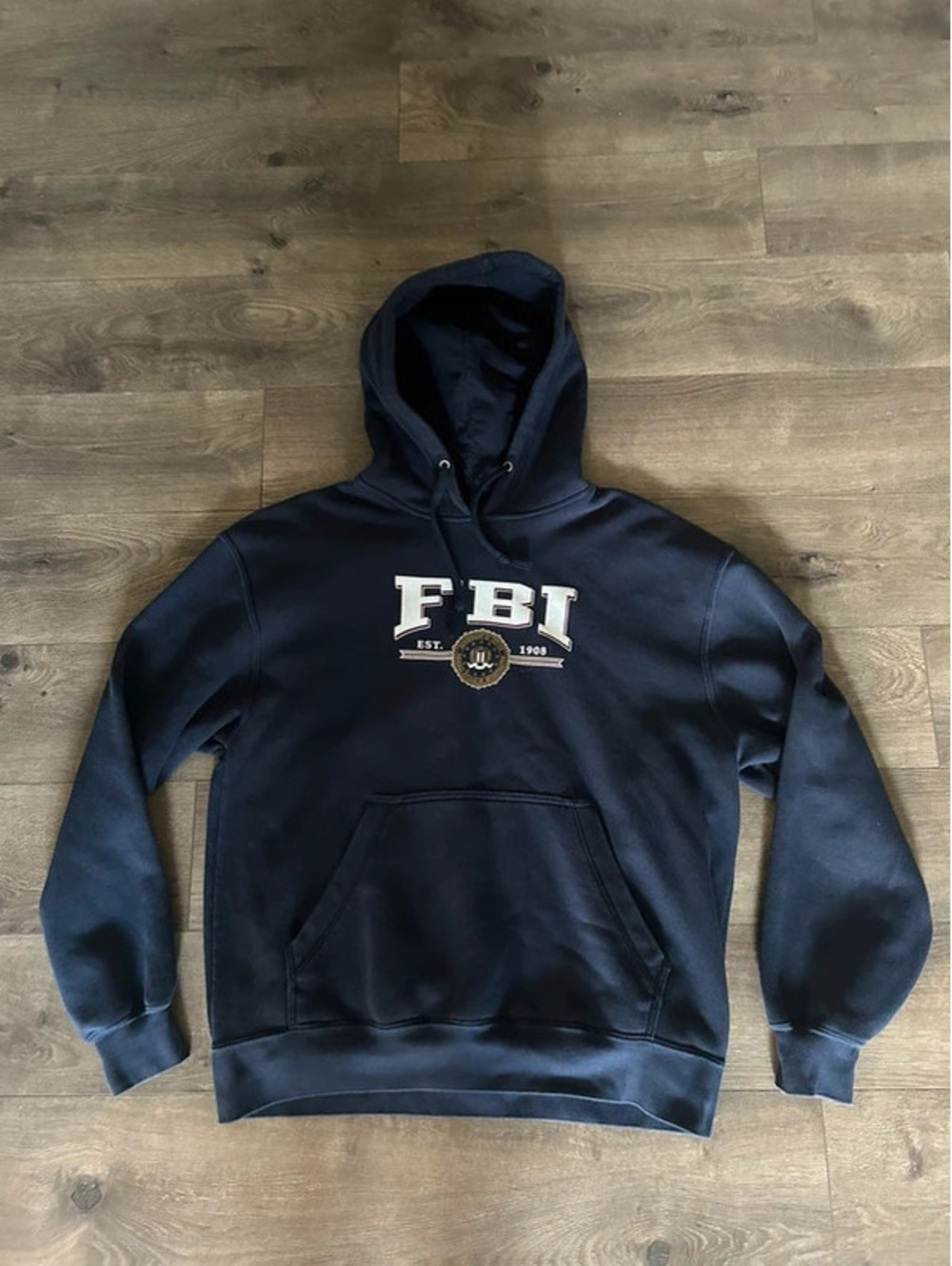 Vintage FBI Big Cotton Hoodie Navy Blue Y2K L